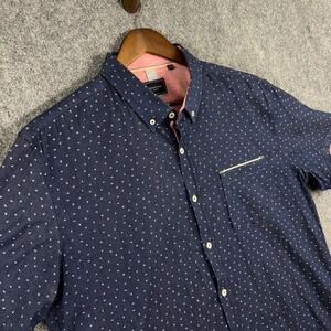 7 Diamonds Stretch XL Mens‎ Button Down Short Sleeve Shirt Dotted Blue